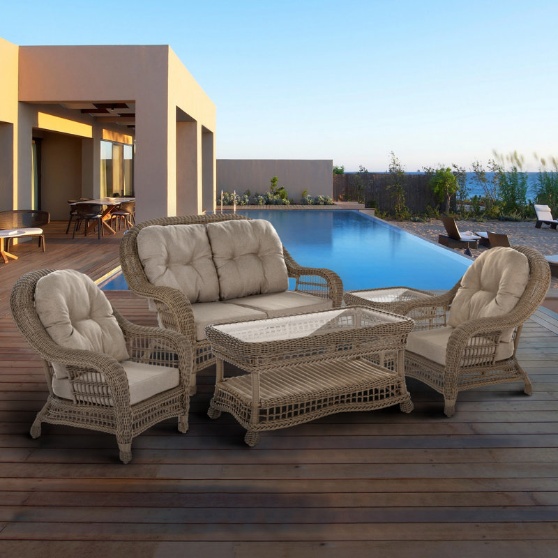 One Allium Way® Ophélie Wicker/Rattan 4 Person Seating Group with